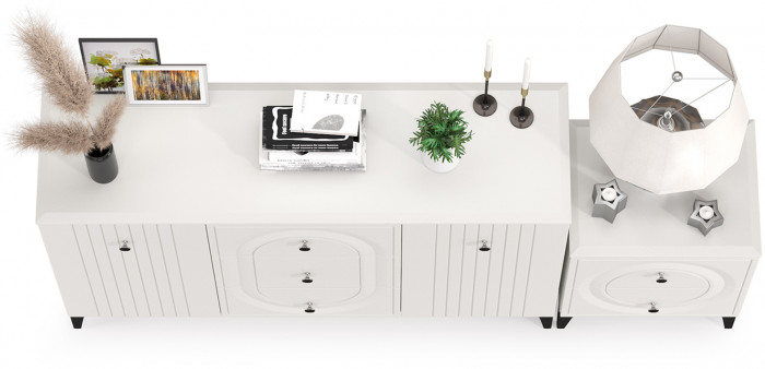 Валенсия Спальня 13.309 Комод + 13.291 Тумба прикроватная, ЛДСП белый шагрень/МДФ белый шагрень