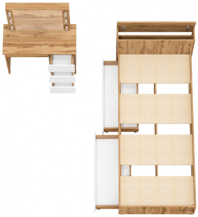 Ксения Кровать с ящиками 0900 + Стол косметический с подсветкой Сура, дуб вотан/белый