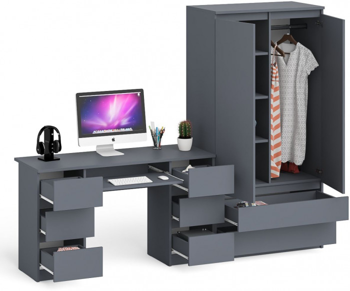 Мори компьютерный стол МС-2 + Шкаф МШ900.1, графит