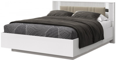 Кровать 140х200 "Харди" с подъемным механизмом - Белый текстурный/Ясень белый (зеркальн. вставки)