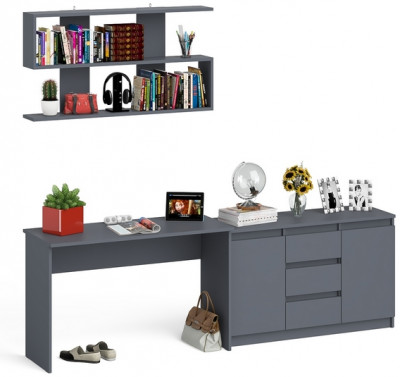 Мори Стол письменный МСП1200.1 + Комод МК1200.3 + Полка 1200, цвет графит, ШхГхВ 240,8х50х209,6 см., универсальная сборка
