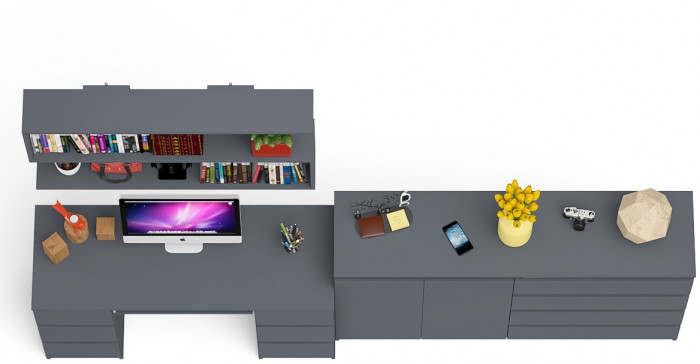 Мори компьютерный стол МС-2 + Комод МК1600.1 + Полка 1200, графит