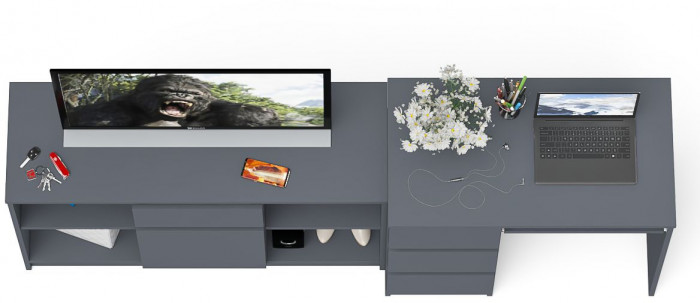 Мори компьютерный стол МС-6 левый + Тумба МТВ1204.1, графит