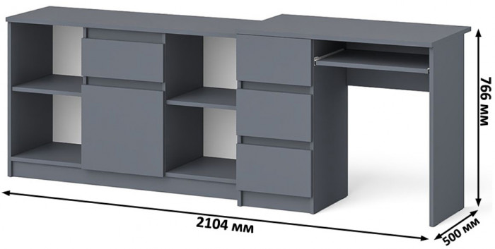 Мори компьютерный стол МС-6 левый + Тумба МТВ1204.1, графит