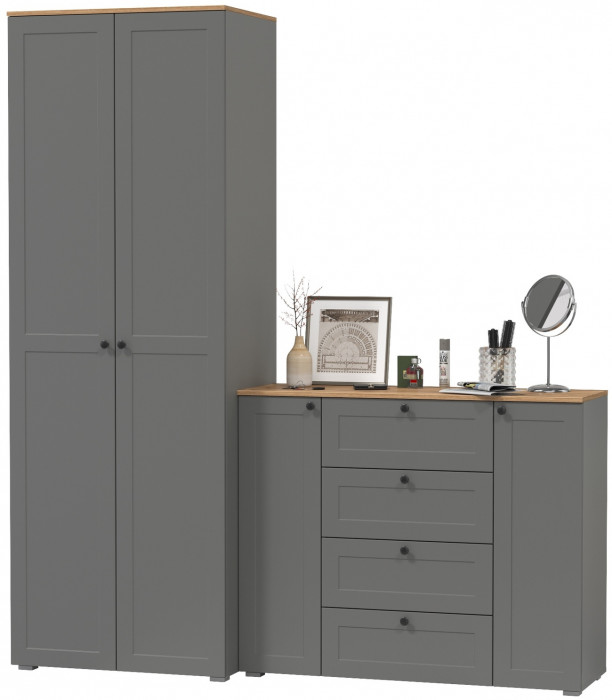 Остин Прихожая 04, серый графит/дуб крафт золотой