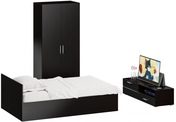 Спальня Стандарт 3-1200, венге/фасады ТВ тумбы МДФ чёрный глянец