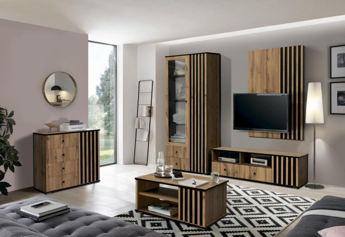 Тумба под ТВ Либерти 51.06 (опора h20) Дуб вотан/Черный