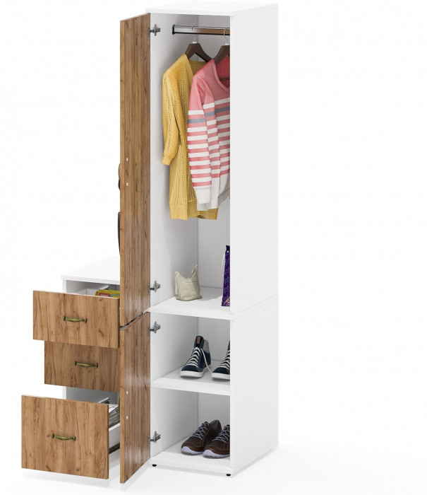 Лидер-8 Пенал МД 23Б + Тумба МД 3.16, цвет белый шагрень/крафт золото, ШхГхВ 80х50х190 см., универсальная сборка