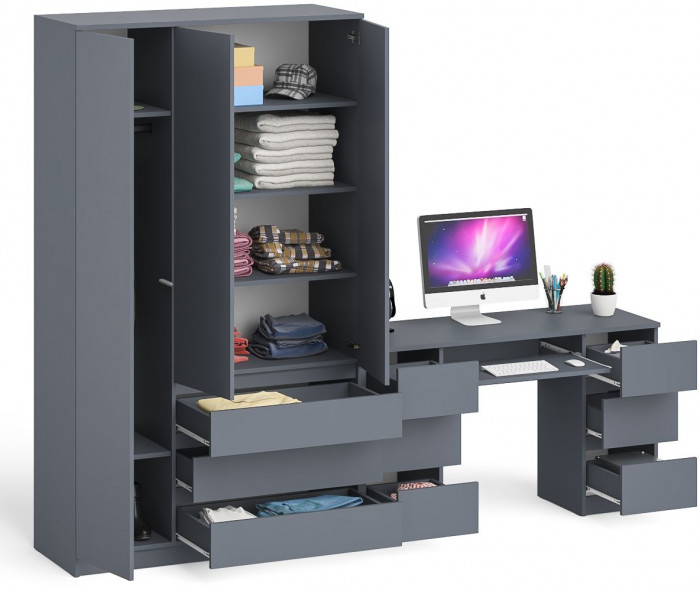 Мори компьютерный стол МС-2 + Шкаф МШ1200.1, графит