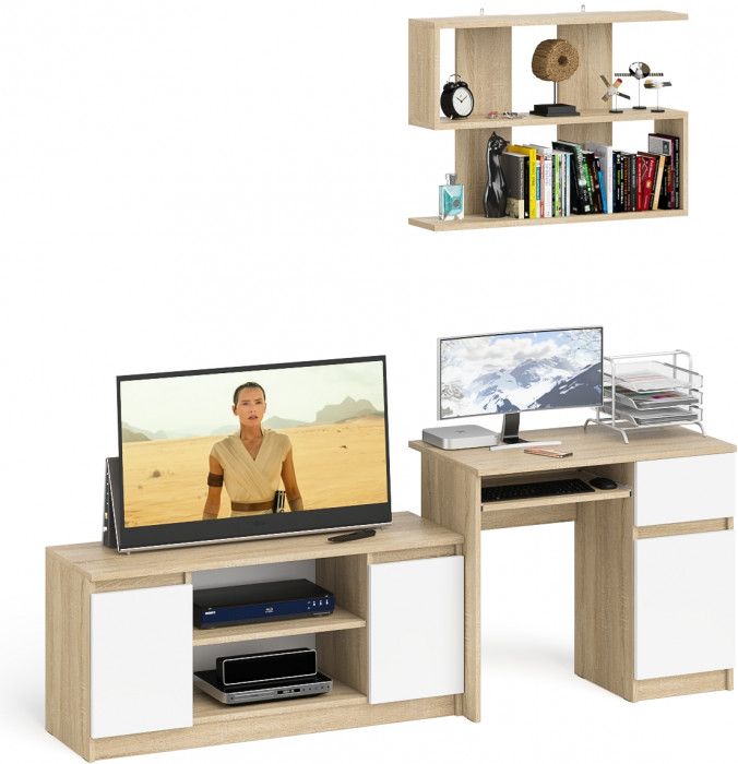 Мори Стол компьютерный МС-1 правый + Тумба МТВ1200.1 + Полка 900, цвет дуб сонома/белый, ШхГхВ 210,4х50х209,6 см., НЕ универсальная сборка