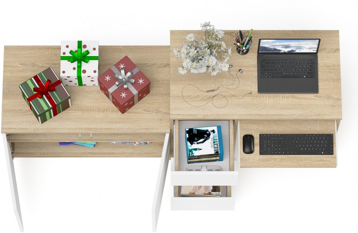 Мори Стол компьютерный МС-6 левый + Тумба МА900.1, цвет дуб сонома/белый, ШхГхВ 180,4х50,4х76,6 см., выдвижные ящики слева, НЕ универсальная сборка