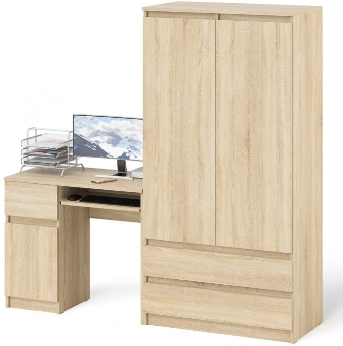 Мори компьютерный стол МС-1 левый + Шкаф МШ900.1, дуб сонома