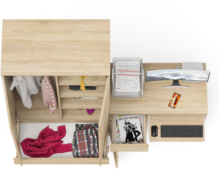 Мори компьютерный стол МС-1 левый + Шкаф МШ900.1, дуб сонома