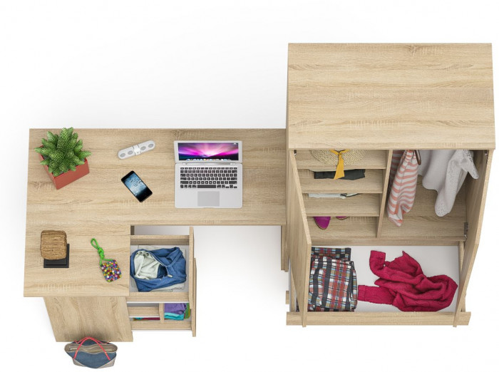 Мори компьютерный стол МС-16 левый + Шкаф МШ900.1, дуб сонома