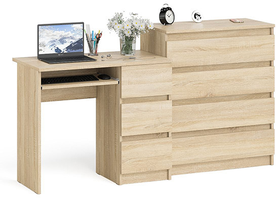 Мори компьютерный стол МС-6 правый + Комод МК800.4, дуб сонома
