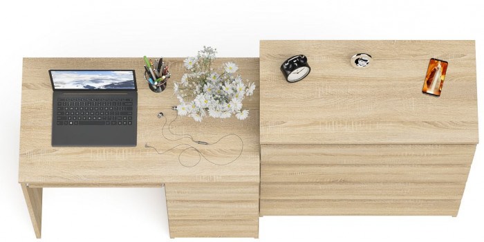 Мори компьютерный стол МС-6 правый + Комод МК800.4, дуб сонома