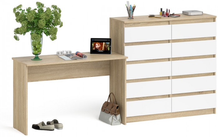 Мори письменный стол МСП1200.1 + Комод МК1200.10, дуб сонома/белый