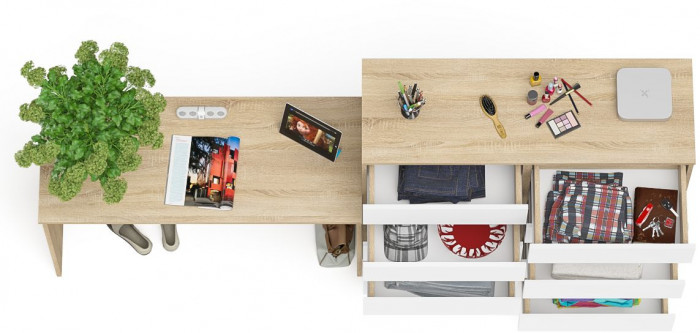 Мори письменный стол МСП1200.1 + Комод МК1200.10, дуб сонома/белый