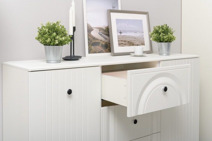 Валенсия Спальня 13.309 Комод + 13.291 Тумба прикроватная, ЛДСП белый шагрень/МДФ белый шагрень