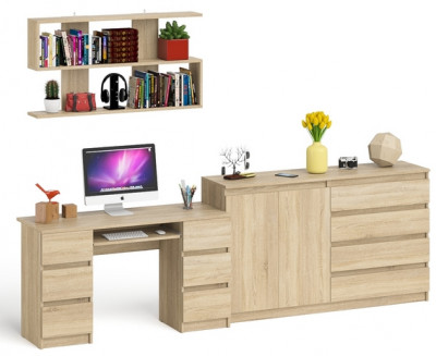 Мори компьютерный стол МС-2 + Комод МК1600.1 + Полка 1200, дуб сонома