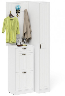 Прихожая П-6 Компоновка № 44, белая шагрень/фасады МДФ белое дерево фрезеровка прованс