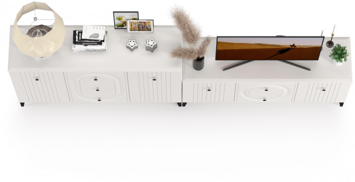 Валенсия Спальня 13.309 Комод + 16.45 Тумба под ТВ, ЛДСП белый шагрень/МДФ белый шагрень