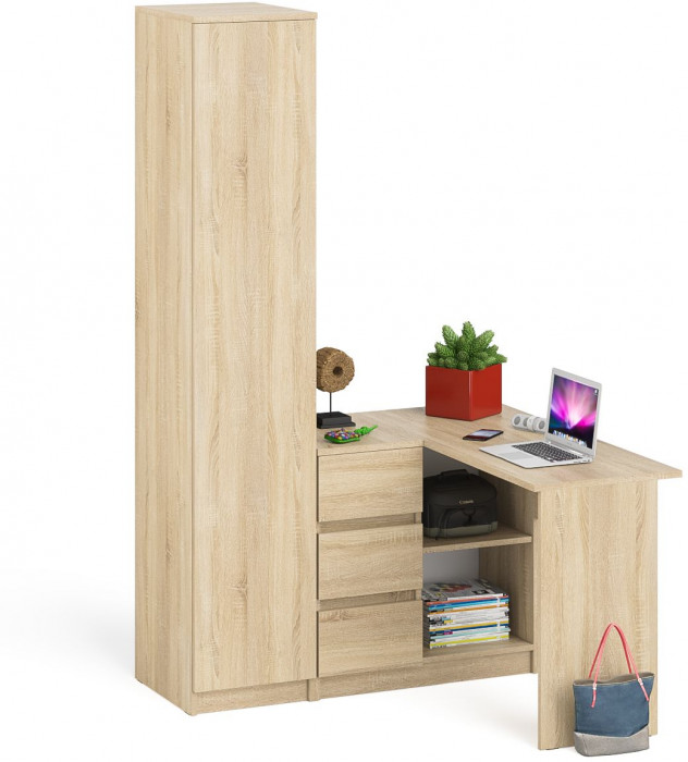 Мори компьютерный стол МС-16 левый + Пенал МШ400.1, дуб сонома