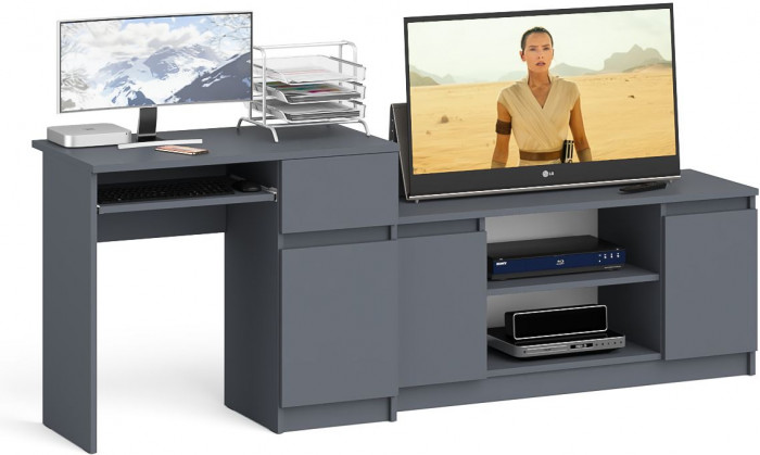 Мори Стол компьютерный МС-1 правый + Тумба МТВ1200.1, цвет графит, ШхГхВ 210,4х50х76,6 см., выдвижной ящик справа, НЕ универсальная сборка
