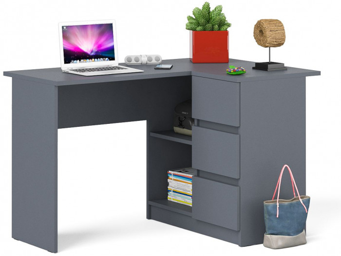 Мори Стол компьютерный МС-16 правый, цвет графит, ШхГхВ 124,4х84,9х76,6 см., выдвижные ящики справа, НЕ универсальная сборка