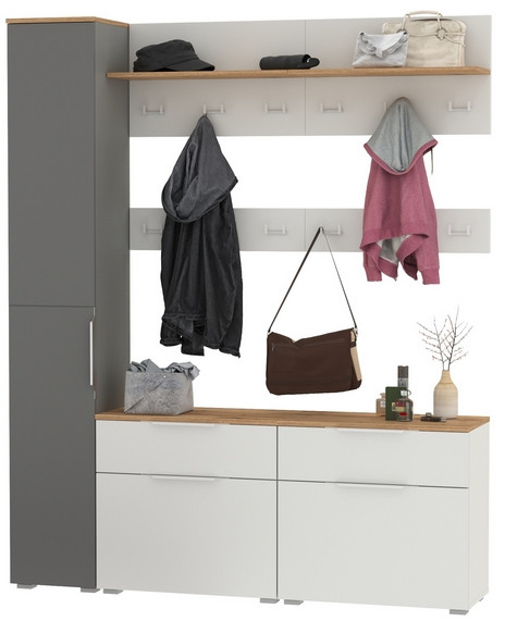 Октава Прихожая 52, белый шагрень/серый графит/дуб крафт золотой/фасады МДФ белый шагрень/серый графит