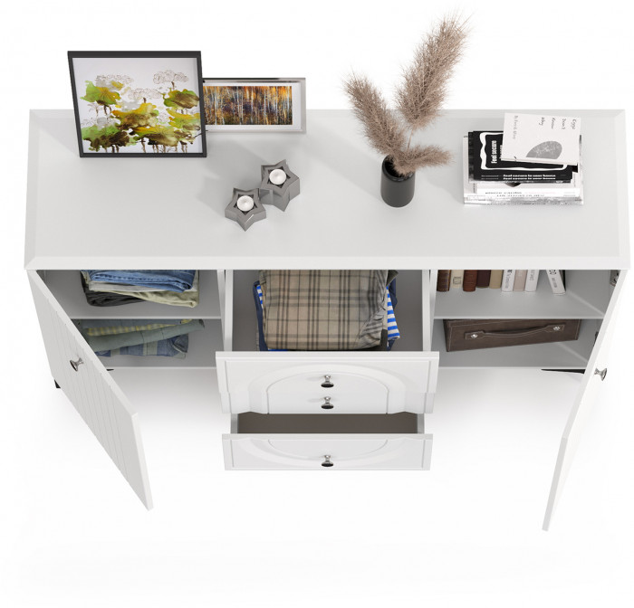 Валенсия Спальня 13.309 Комод, ЛДСП белый шагрень/МДФ белый шагрень