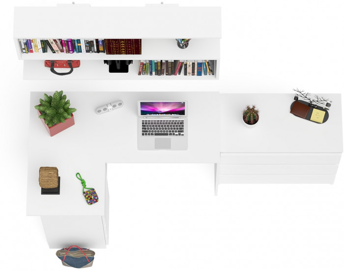 Мори компьютерный стол МС-16 левый + Комод МК800.1 + Полка 1200, белый