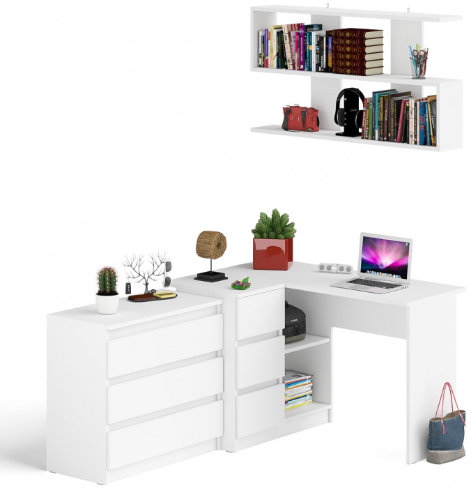 Мори компьютерный стол МС-16 левый + Комод МК800.1 + Полка 1200, белый