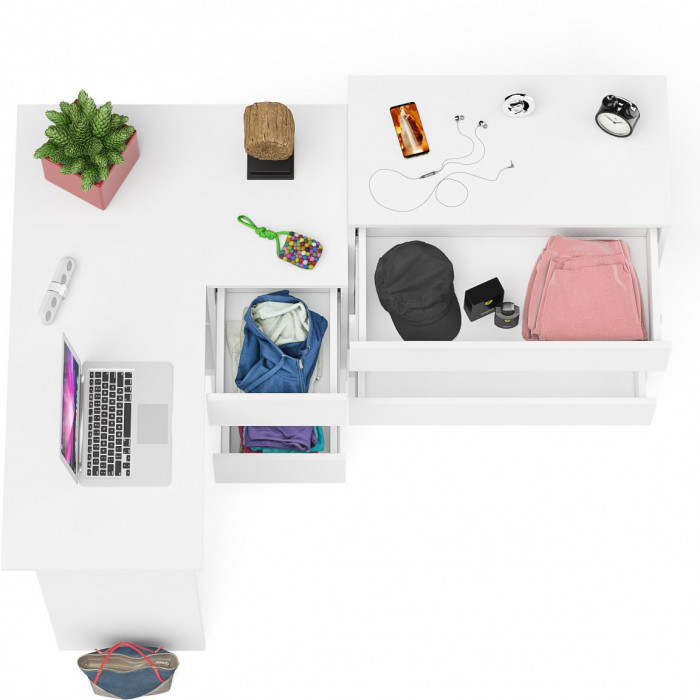 Мори компьютерный стол МС-16 правый + Комод МК800.4, белый