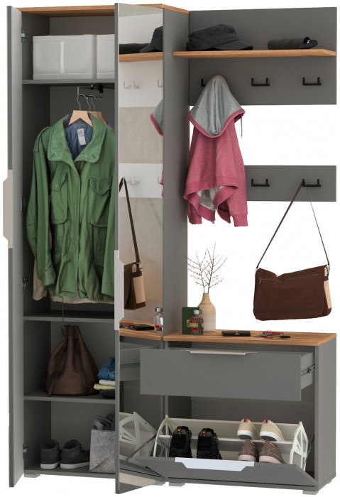 Октава Прихожая 12, серый графит/дуб крафт золотой/фасады МДФ серый графит