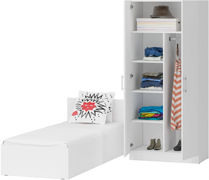 Кровать 0800 + Шкаф 2-х створчатый Стандарт, белый
