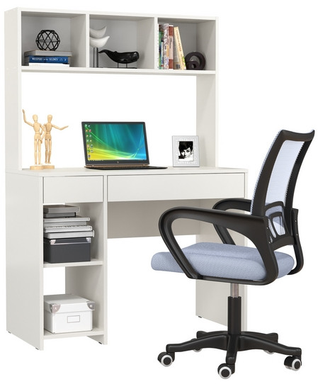 Стол компьютерный Комфорт 12.77F + кресло 103 серое, цвет белый шагрень, ШхГхВ 100х49,8х147 см., универсальная сборка