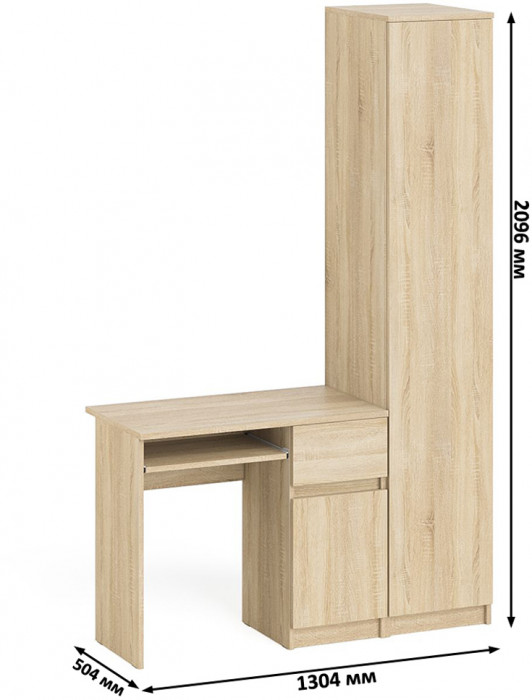 Мори компьютерный стол МС-1 правый + Пенал МШ400.1, дуб сонома