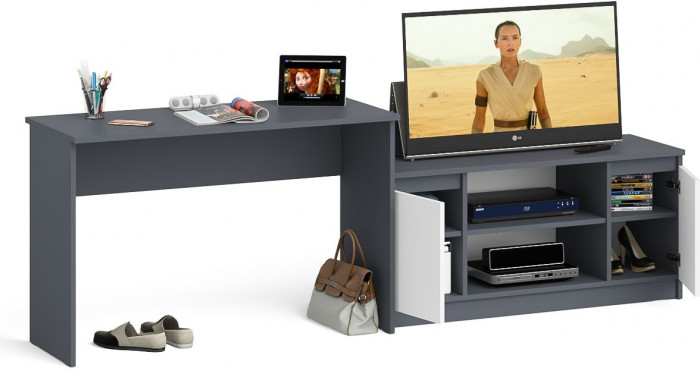 Мори письменный стол МСП1200.1 + Тумба МТВ1200.1, графит/белый