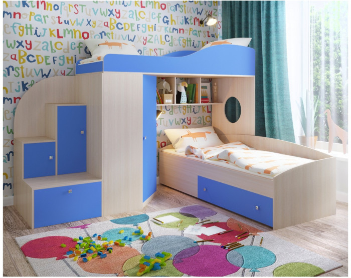 Кровать-чердак Кадет 2 (Белое дерево/Ясень Анкор темный)