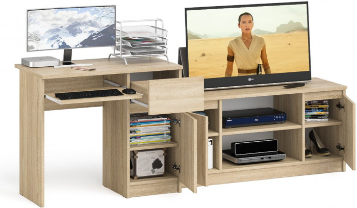 Мори Стол компьютерный МС-1 правый + Тумба МТВ1200.1, цвет дуб сонома, ШхГхВ 210,4х50х76,6 см., выдвижной ящик справа, НЕ универсальная сборка