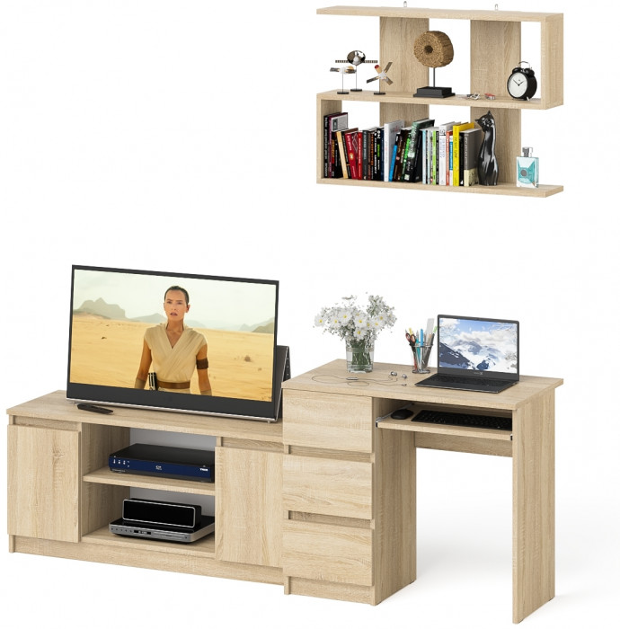 Мори Стол компьютерный МС-6 левый + Тумба МТВ1200.1 + Полка 900, цвет дуб сонома, ШхГхВ 210,4х50х209,6 см., НЕ универсальная сборка