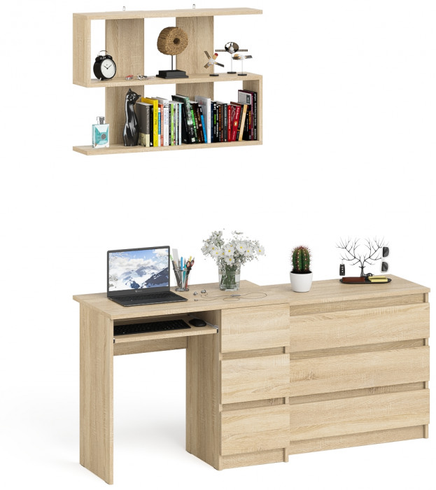 Мори Стол компьютерный МС-6 правый + Комод МК800.1 + Полка 900, цвет дуб сонома, ШхГхВ 170,4х50х209,6 см., НЕ универсальная сборка