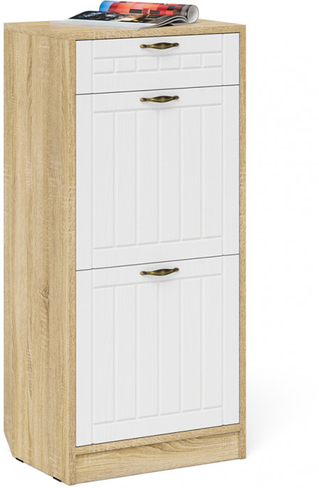 Прихожая П-6 Компоновка № 18, дуб сонома/фасады МДФ белое дерево фрезеровка прованс