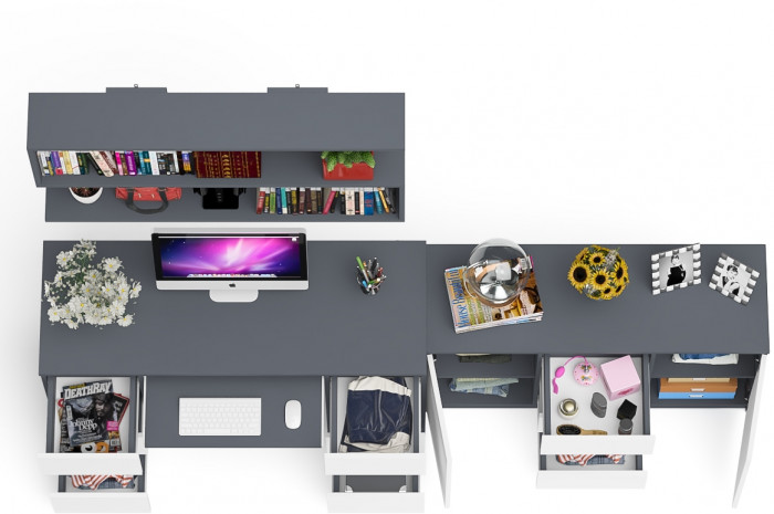 Мори компьютерный стол МС-2 + Комод МК1200.3 + Полка 1200, графит/белый