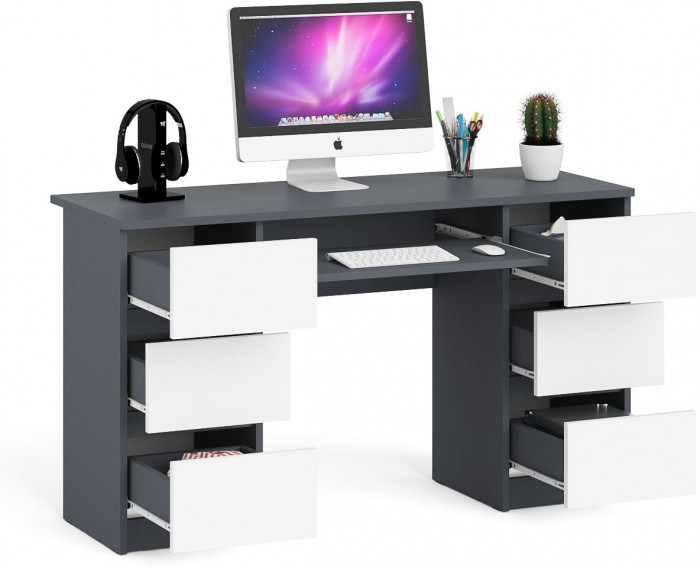 Мори компьютерный стол МС-2, графит/белый