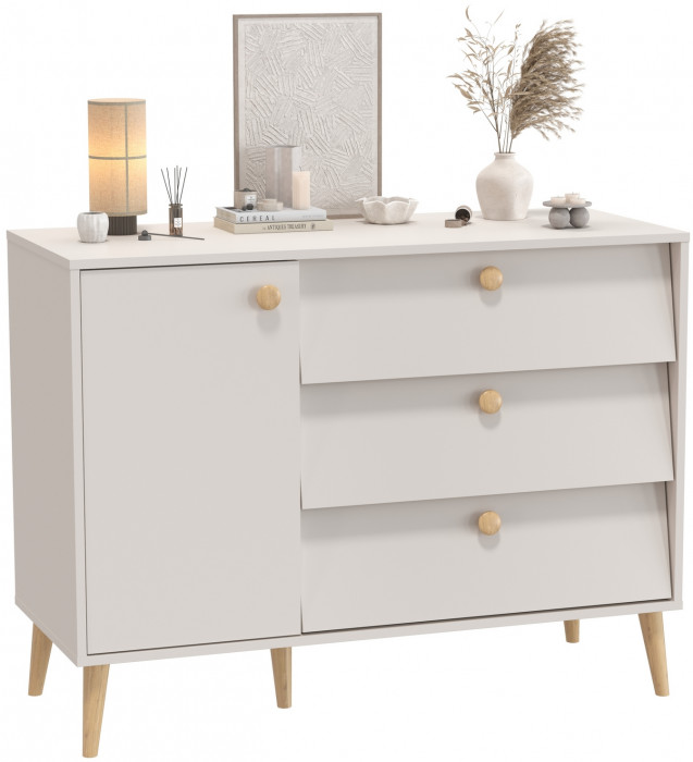 Афина Спальня 4-44901М1к.с. Комод с дверкой и тремя ящиками, кашемир серый