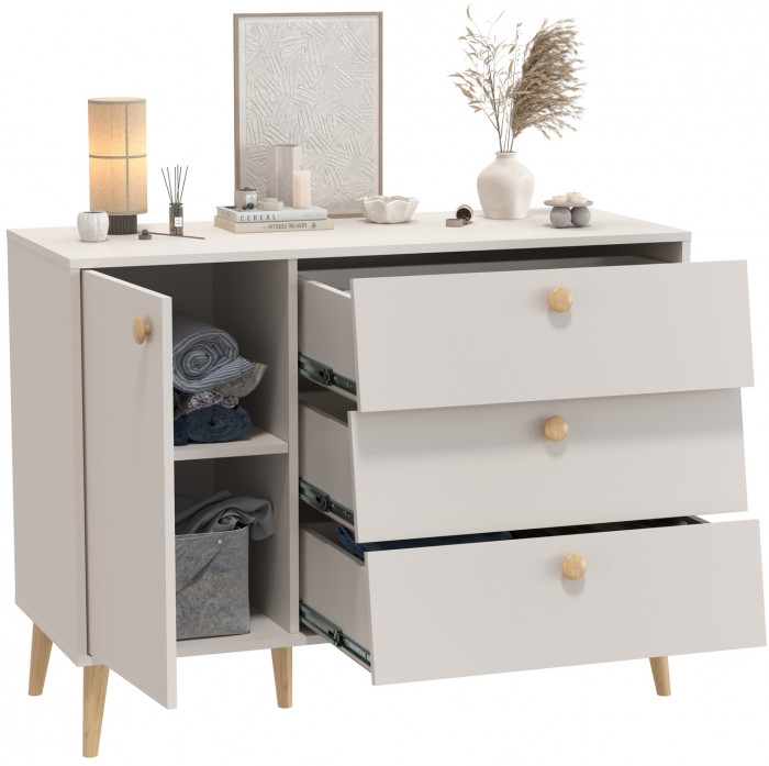 Афина Спальня 4-44901М1к.с. Комод с дверкой и тремя ящиками, кашемир серый