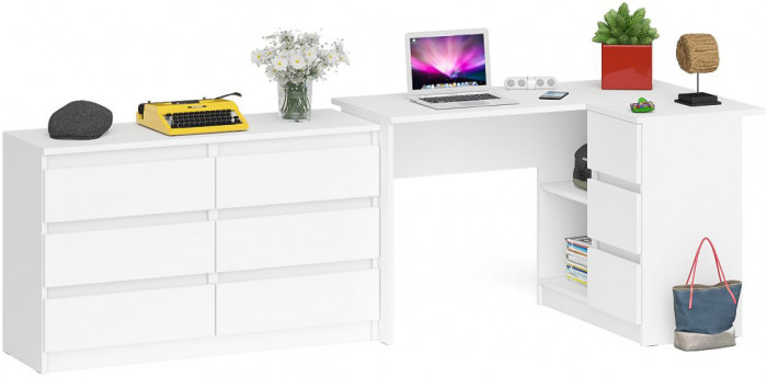 Мори компьютерный стол МС-16 правый + Комод МК1200.6, белый