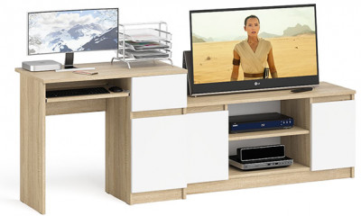 Мори Стол компьютерный МС-1 правый + Тумба МТВ1200.1, цвет дуб сонома/белый, ШхГхВ 210,4х50х76,6 см., выдвижной ящик справа, НЕ универсальная сборка